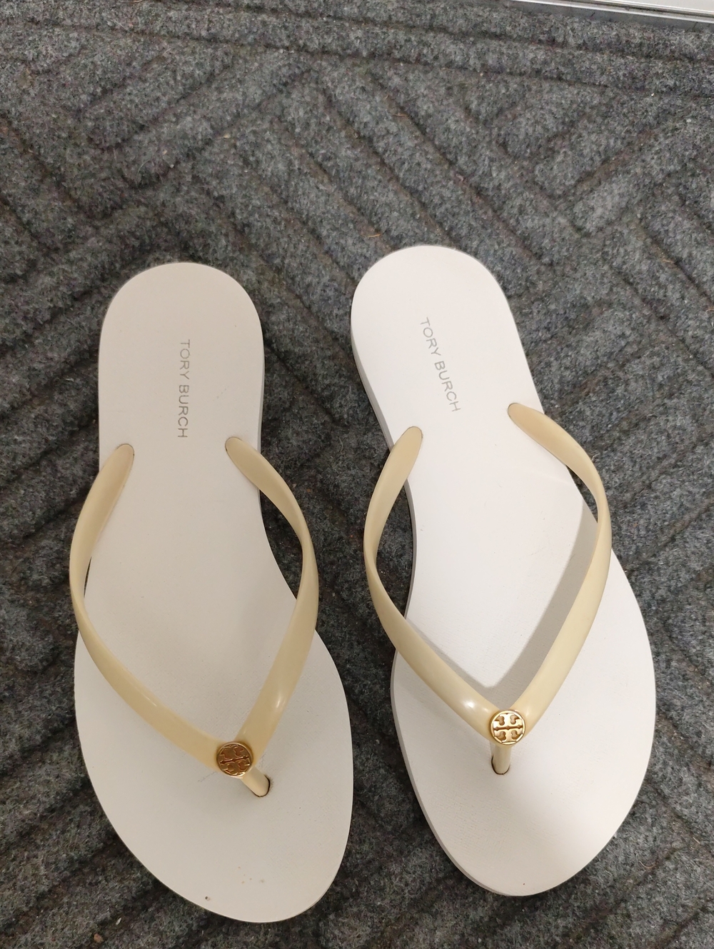 Tory Burch Cream and Beige Logo Flip Flop Sandals